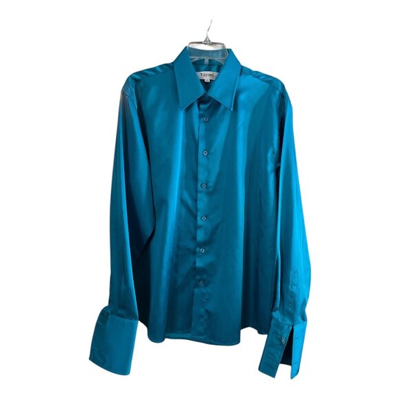 Vizioni Uomo Men’s Teal Silk Dress Shirt – XL 17-17.5 – Satin Finish – Long Slee - Picture 1 of 4